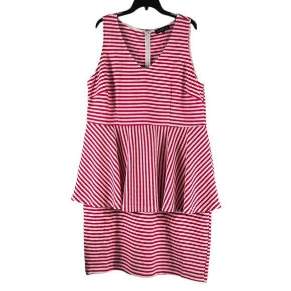 ELOQUII Peplum Dress Sleeveless V Neck Back Zip Striped Pink White Size 20 - Picture 1 of 16